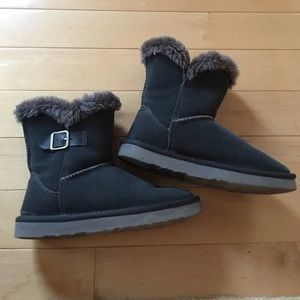 Grey Women 6M Style & Co. Tiny Round Toe Winter SUEDE LEATHER FAUX Vegan Boots